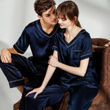 Silk Pajamas Set for Couple Matching Pjs V Neck pure Silk Pajamas