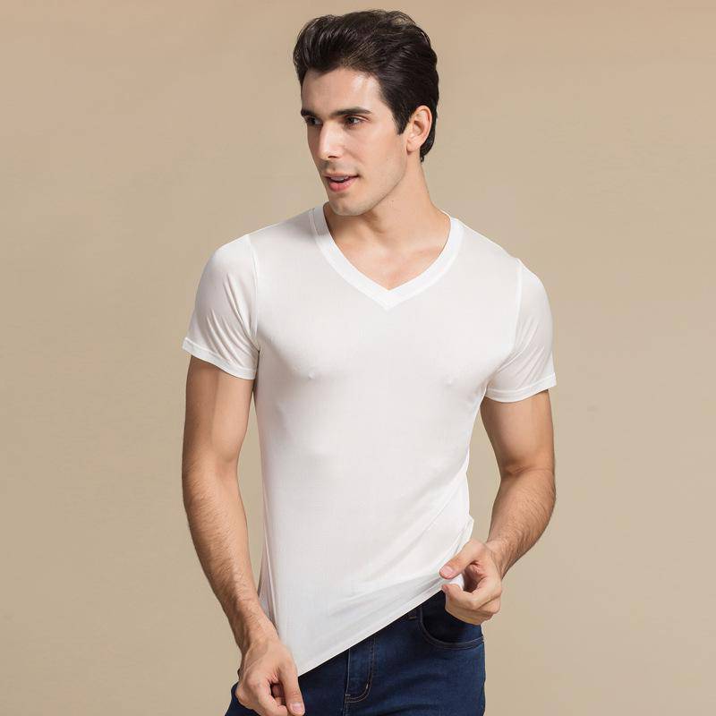 Silk Tee For Mens Silk Knitted V Neck T Shirts Silk Undershirts