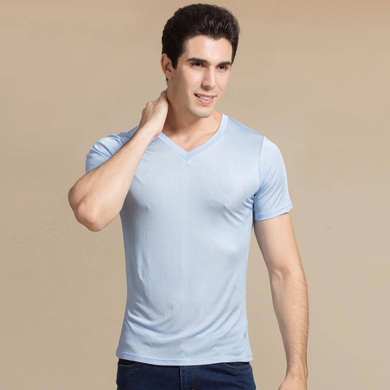 Silk Tee For Mens Silk Knitted V Neck T Shirts Silk Undershirts