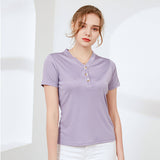 Silk top women's short-sleeved T-shirt V-neck mulberry silk knitted bottoming shirt - slipintosoft