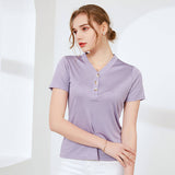 Silk top women's short-sleeved T-shirt V-neck mulberry silk knitted bottoming shirt - slipintosoft