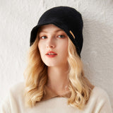 Womens Cashmere Bucket Hat Cashmere Knit Cloche Hat for Fall Winter