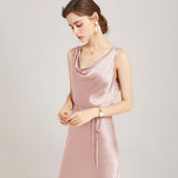 22 Momme Elegant Sleeveless Women's Silk Dress Cowl Neck Midi Silk Dress - slipintosoft