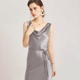 22 Momme Elegant Sleeveless Women's Silk Dress Cowl Neck Midi Silk Dress - slipintosoft