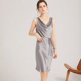 22 Momme Elegant Sleeveless Women's Silk Dress Cowl Neck Midi Silk Dress - slipintosoft