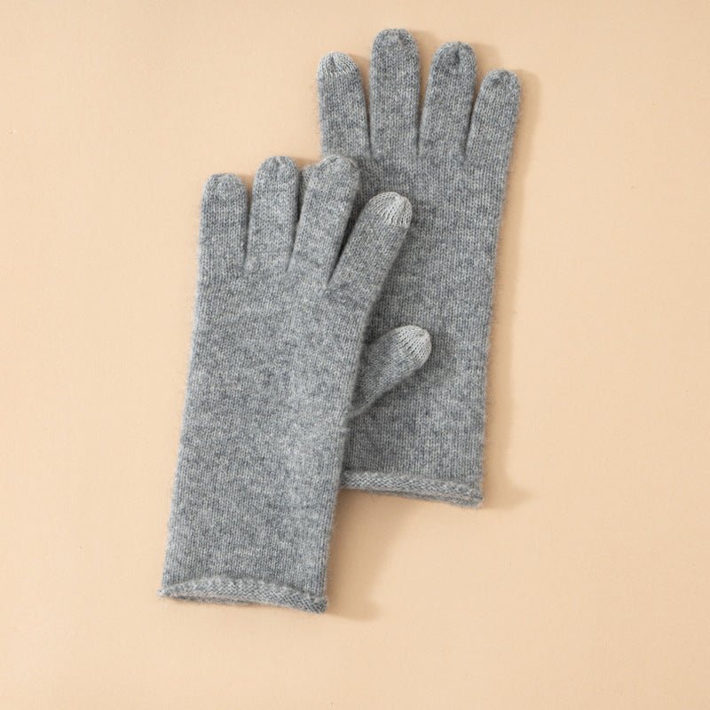 Soft Knit Cashmere Gloves Touch Tip Design Roll Edge Hem
