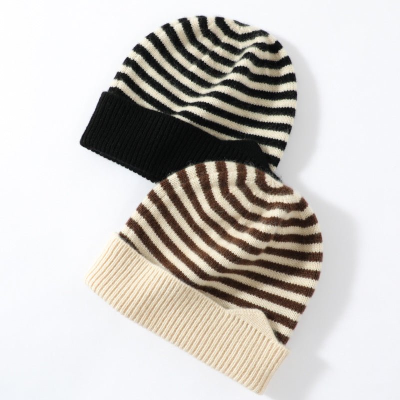 Striped Cashmere Hats for Adults Soft Knitted Cashmere Beanie Fall Winter - slipintosoft