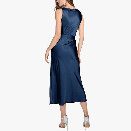 Summer Guest Party Silk Dress Sleeveless Cowl Neck Silk Dresses