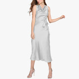 Ladies sleeveless Cowl Neck Silk Dress - slipintosoft