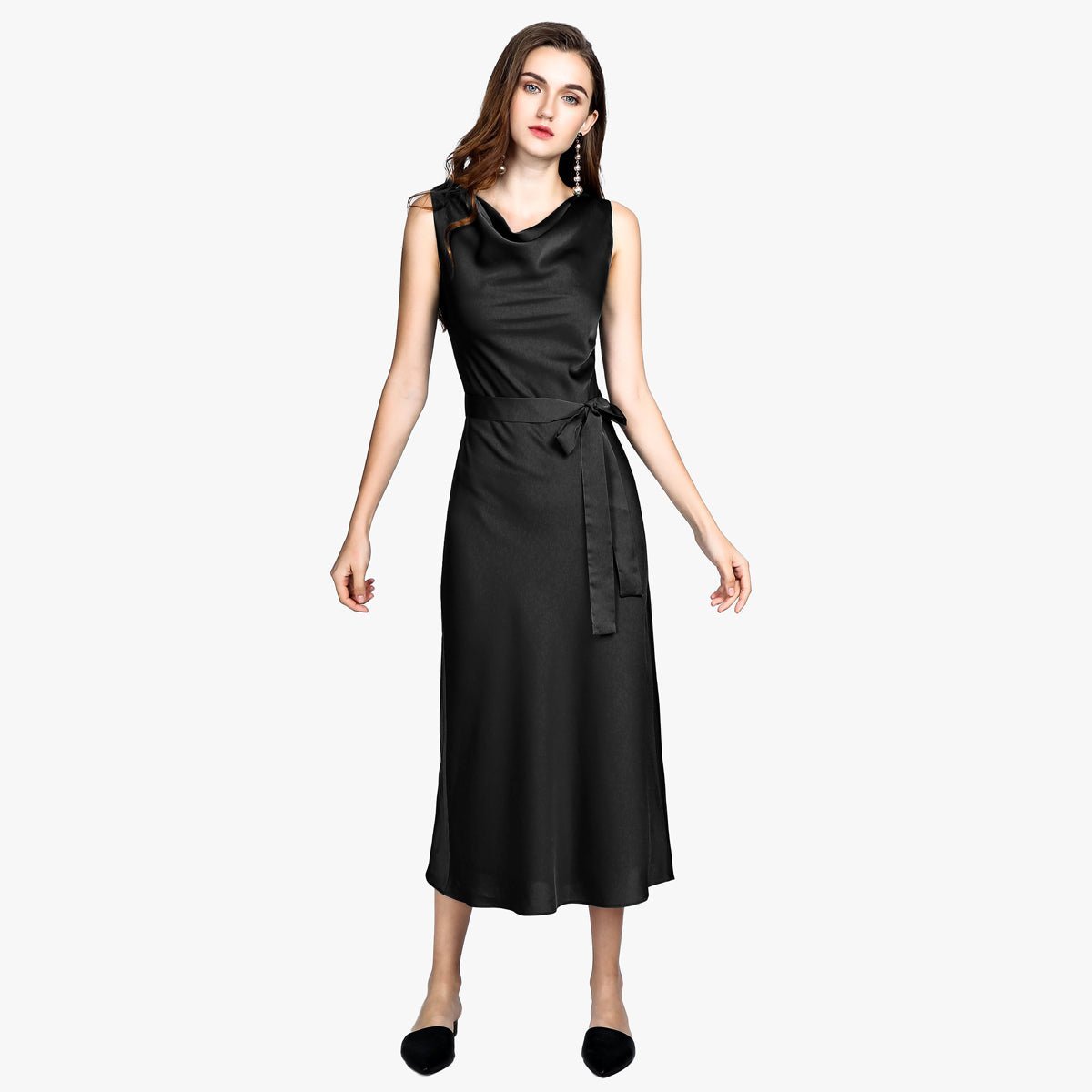 Ladies sleeveless Cowl Neck Silk Dress - slipintosoft