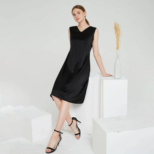 Summer Party Silk Dress Sleeveless V Neck Pure Silk Dresses