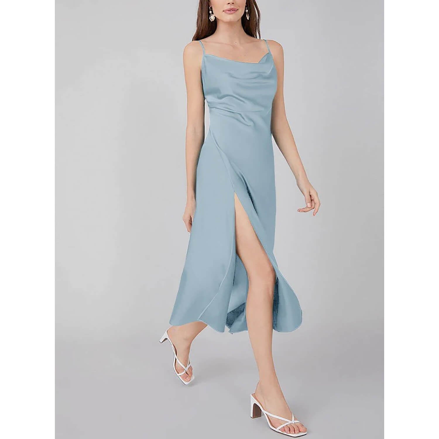 Sexy Cowl Neck Long Silk Dresses With Side Slit - slipintosoft