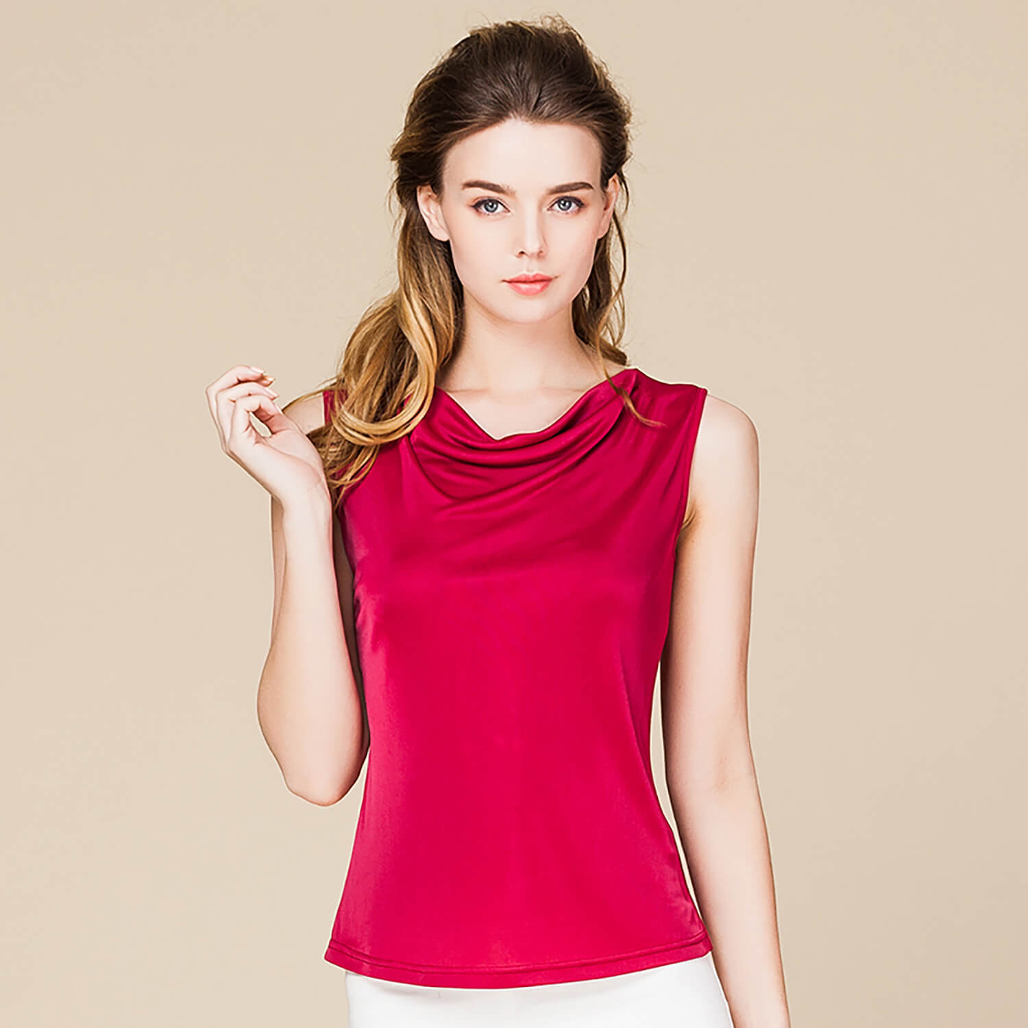 Summer silk swing collar sleeveless vest women's T-shirt mulberry silk knitted bottoming shirt women's top - slipintosoft