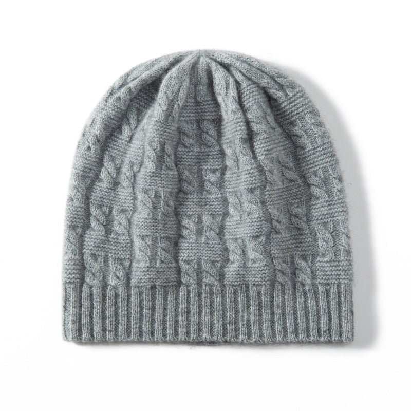 Thick Cashmere Beanie with Ribbing Edge Cable Knit Cashmere Hats for Fall Winter - slipintosoft