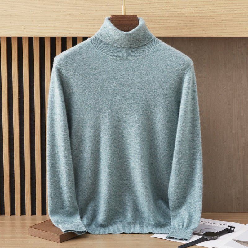 Turtleneck Cashmere Sweater for Men Soft Cashmere Pullover with Ribbing Edge Wool Cashmere Sweater for Men