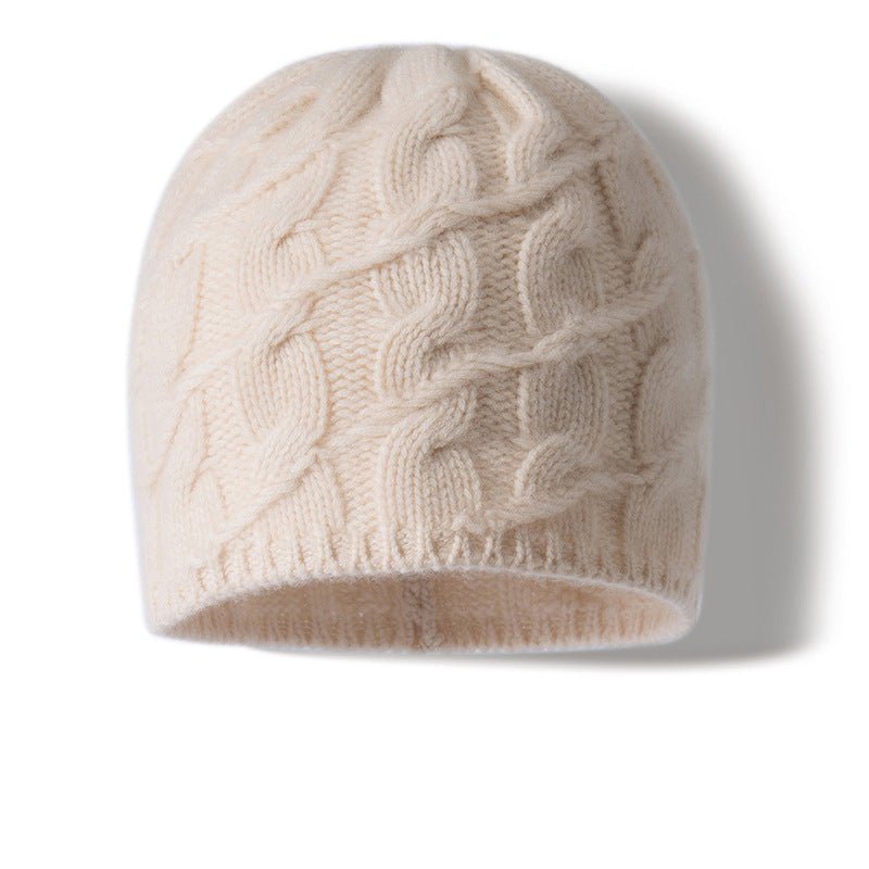Unisex Cable Knit Cashmere Beanie Chunky Cashmere Hat Ribbed Trim