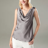 Versatile Ladies Silk Sleeveless Blouse 100% Mulberry Silk Cowl Collar Tops - slipintosoft