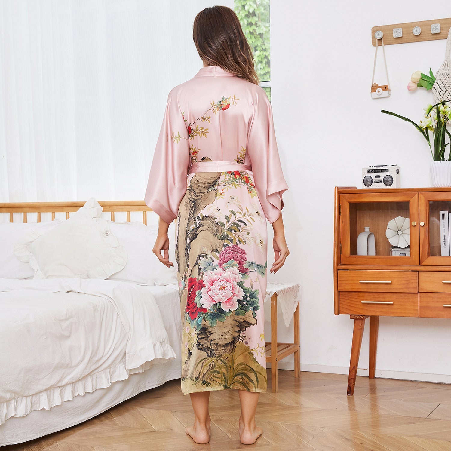 Kimono Accappatoio Da Donna Floreale – Vestaglia Lunga In Raso Con Maniche A Farfalla, Per Matrimoni E Tempo Libero