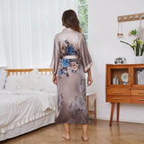Women Flower Silk Kimono Robe - slipintosoft