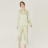 Womens Classic Silk Pajamas Set Round Neck Long Silk Sleepwear - slipintosoft