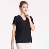 Women Mulberry Silk T-Shirt Short Sleeve V Neck Tank Ladies Silk Shirt - slipintosoft