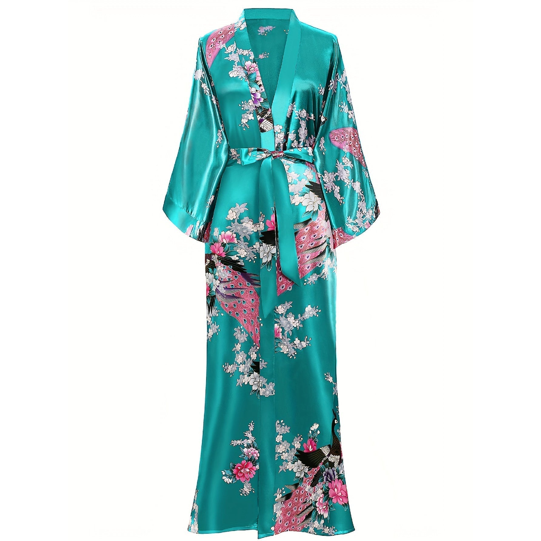 Women Peacock Print Silk Kimono Hand Painted Silk Kimono