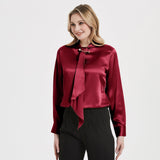 Women silk blouses Long Sleeves Ribbon Mulberry Office Silk Shirts