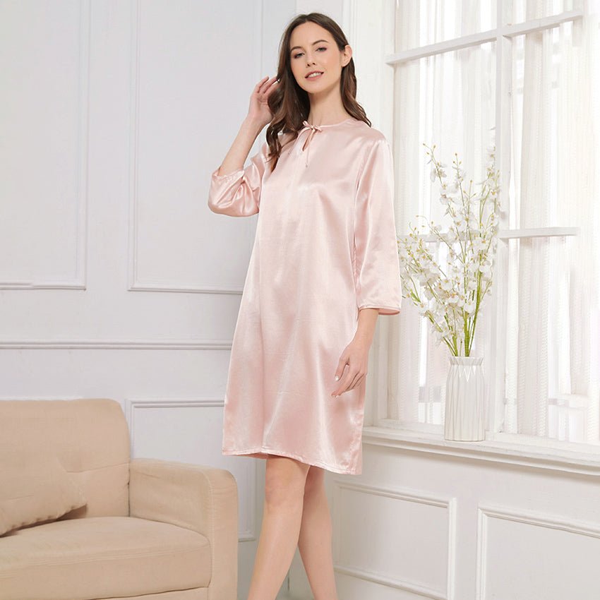 Rosy pink Women Silk Chemise round neck 100% Mulberry pure Silk Nightdress