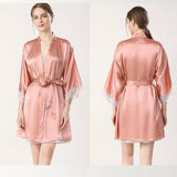 Women Silk Nightgown And Robe Set Short Lace Silk Robe Set