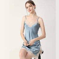 Women Silk Nightgown and Robe Set Short Lace pure Silk Nightgown Set