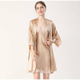 Women Silk Nightgown And Robe Set Short Lace Silk Robe Set