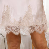 Women Silk Nightgown with Lace Sexy Luxury Silk Sleepwear - slipintosoft