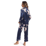 Women Silk Pajamas Set Crane Printed Ladies Silk Nightwear