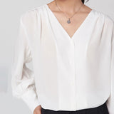 Women Silk Shirt 100% Mulberry Long Sleeves V Neck Work Silk Blouse