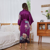 Women vintage Flower Silk Kimono Robe - slipintosoft