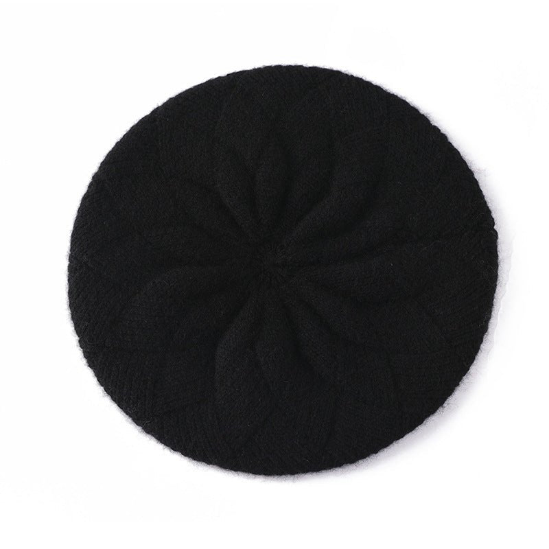 Womens 100% Cashmere Beret Cashmere Painter Hat Layered Petal Textured Knit