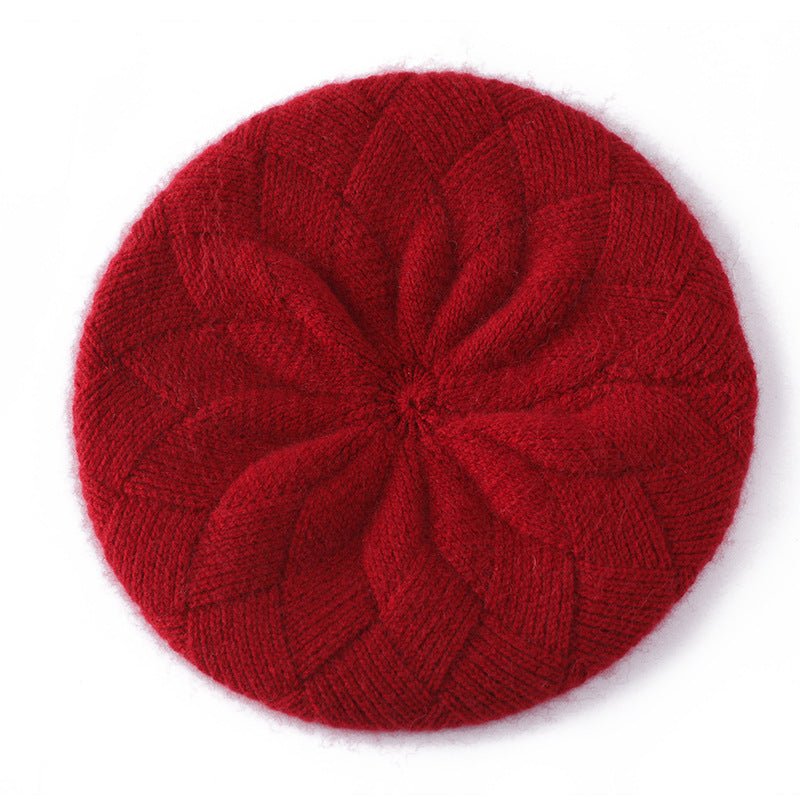 Womens 100% Cashmere Beret Cashmere Painter Hat Layered Petal Textured Knit