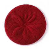 Womens 100% Cashmere Beret Cashmere Painter Hat Layered Petal Textured Knit