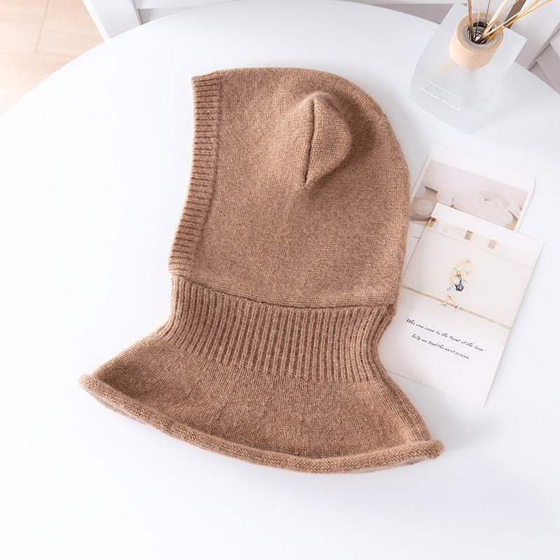 Womens Bear Ear Cashmere Balaclava Cute Cashmere Knit Hood