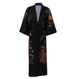 Women's Long Silk Kimono Robe with Belt Cute Deer Prints Silk Bath Robe All Sizes 4 Colors - slipintosoft