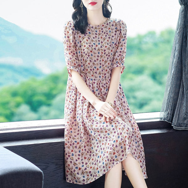 petite silk midi dress Womens Blush Pink Silk Midi Dress Petite Floral Print Long Silk Dreess