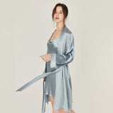 Womens Silk Nightgown And Robe Set Cowl Neck Pure Silk Sleepwear