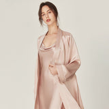 Womens Silk Nightgown And Robe Set Cowl Neck Pure Silk Sleepwear