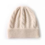Womens Cashmere Beanie Cable Knit Cashmere Hat Ribbed Cuff