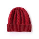 Womens Cashmere Beanie Cable Knit Cashmere Hat Ribbed Cuff