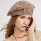 Womens Cashmere Beanie Hat Cashmere French Beret Chunky Knit Cap for Fall Winter Cashmere Hats