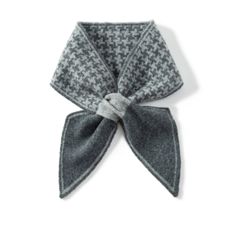 Womens Cashmere Bowknot Scarf Houndstooth Cashmere Neck Warmer
