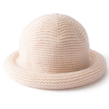Womens Cashmere Bucket Hat Rolled Brim Cashmere Cloche Hat Multi Colors Beige M