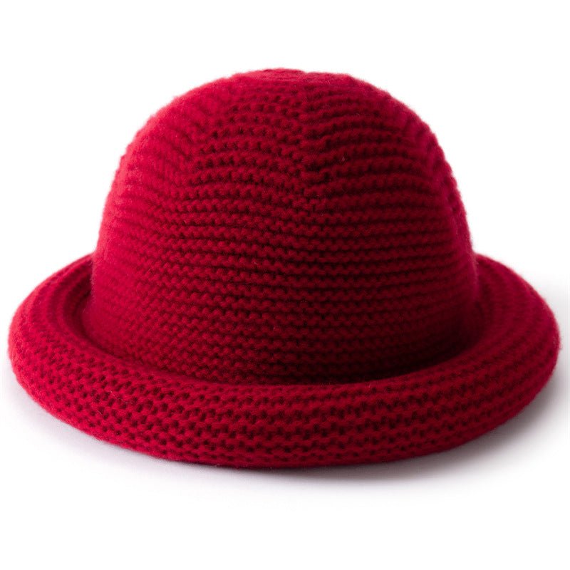 Womens Cashmere Bucket Hat Rolled Brim Cashmere Cloche Hat Multi Colors Claret M