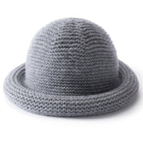 Womens Cashmere Bucket Hat Rolled Brim Cashmere Cloche Hat Multi Colors Gray M